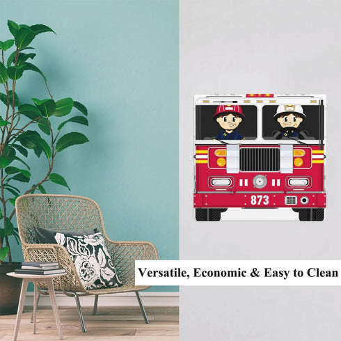 Fire Truck Light Switch Cover Cute Cartoon Male And Female Firefighters Fireman Emergency Vehicle 2-Gang Toggle Wall Plate Outlet Plug Covers for ...