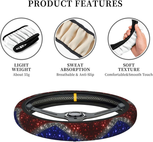 Red White and Blue Sparkle Steering Wheel Cover for Women Men Girls Car Accessories Decor Anti-Slip Neoprene Auto Steering Wheel Covers Protector ...