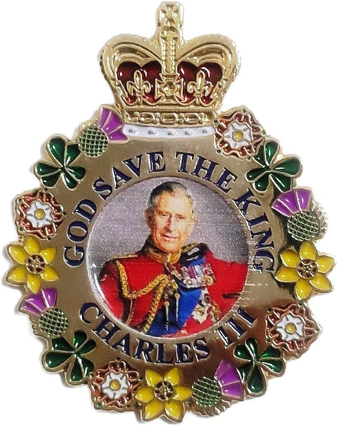 God Save the King Charles III Pin Badge Brooch Golden Design Memorabilia...