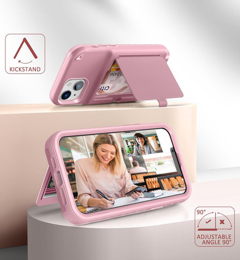 WeLoveCase iPhone 14 Plus Case for Women, Men Defender Credit Card Holder Cover with Hidden Mirror, Three Layer Shockproof Heavy Duty Protection C...