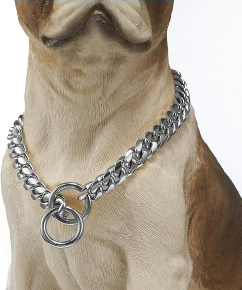 Heavy Duty Pet Collar, Wide 12/15/18mm Silver Dog Chain, Cuban Curb Link Dog Collar, Strong Stainless Steel Metal Chain for Dog - Shepherd Dog, La...