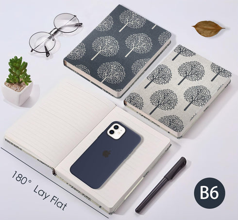 Linen Journal, Tree Printed Fabric Cloth Hardcover Notebook, B6, 264 Pages, 5x7 Small Ruled Notebook & Blank Sketchbook, Similar Embroidered Journ...