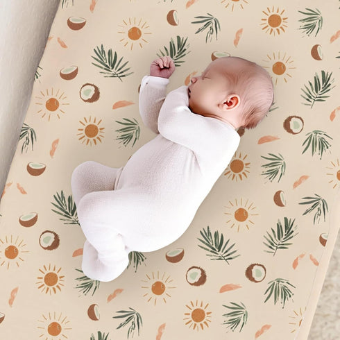 Summer Palm Trees Changing Pad Cover, Coconuts Sun Prints Baby Nursery Diaper Changing Table Pad Cover, Unisex Summer Pattern Diaper Changing Shee...