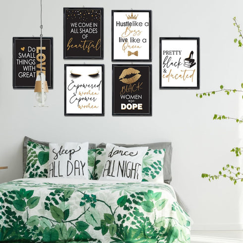 8 x 10 Inch Inspirational Wall Décor Teen Black Girls Bedroom Décor Makeup Lash Lips Wall Art Poster, Motivational Design for Bathroom Beauty Salo...