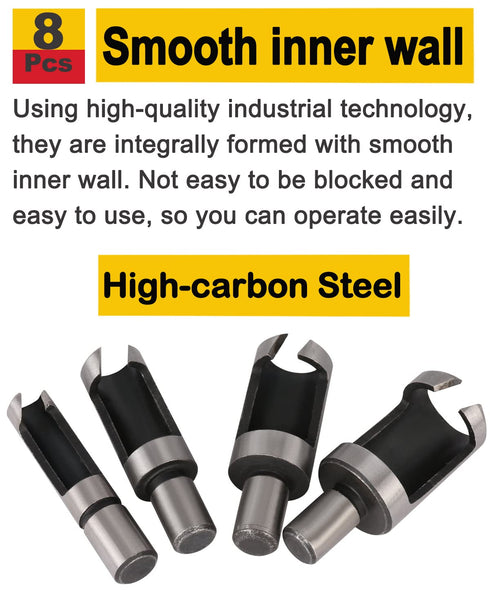 Rocaris 8pcs Wood Plug Cutter Drill Bit Set Straight and Tapered Taper Cutting Tool Cork Drill Bit Knife 6mm 10mm 13mm 16mm...