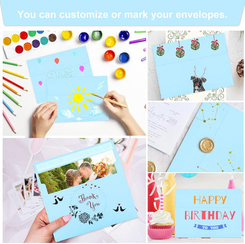 50 Packs Blue 5x7 Envelopes, Blue Envelopes 5x7, A7 Invitation Envelopes, Blue Envelopes, Envelopes Self Seal for Weddings, Invitations, Photos, G...