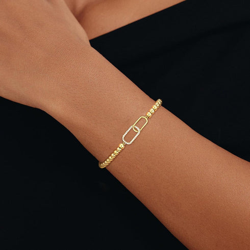 Gold Bracelets for Women 14K Gold Plated Beaded Bracelets Gold Stretch Bead Bracelet Handmade Ball Charm Bracelet Dainty Gold Jewelry Gifts for Wo...