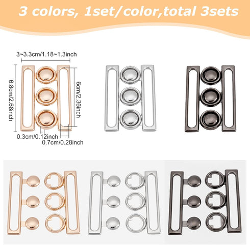 BENECREAT 3 Set 3 Colors Wide Waist Belt Eye Buckle, 2.7x1.2 Metal Hook Buckle Fastening Belt Accessories for DIY Waist Belt Hand Sewing Dress Bel...