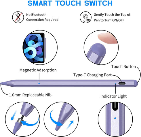 Active Stylus Pens for Touch Screens, NTHJOYS Digital Pencil for iOS/Android with Magnetic Design Fine Point Stylist Compatible with Apple iPad/Pr...