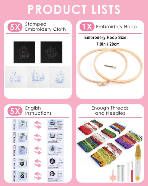 TINDTOP Embroidery Kit for Adult for Beginners, 5 Sets Mushroom Embroidery Kit for Beginners Include Embroidery Cloth Hoops Threads for Craft Love...