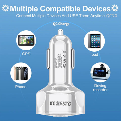 Amiss QC3.0 Car Charger Adapter, 4 Ports USB Car Charger, Fast Charging Electronic Devices with USB Interface, Car Interior Accessories, Compatibl...