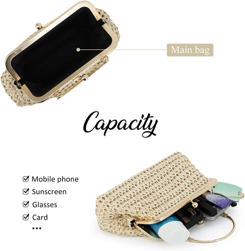 Lanpet Straw Clutch Purses for Women, Summer Evening Handbags, Woven Beach Shoulder Handbags for Party, Prom, Wedding...