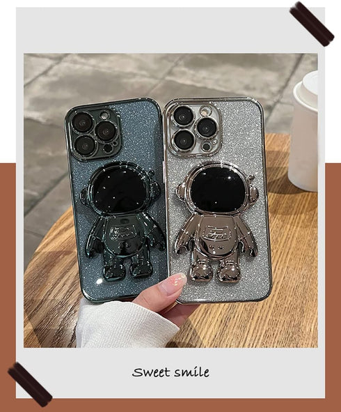 Astronaut Hidden Stand Case Cover for iPhone 15 Pro,for iPhone 15 Pro Case Green,Astronaut Folding Bracket Kickstand iPhone Case with Camera Prote...