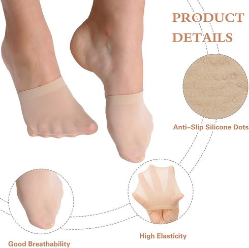 Toe Topper Socks Women 6 Pairs, No Show Liner Half Socks for Heels, Non-Skid Bottom Mule Socks...