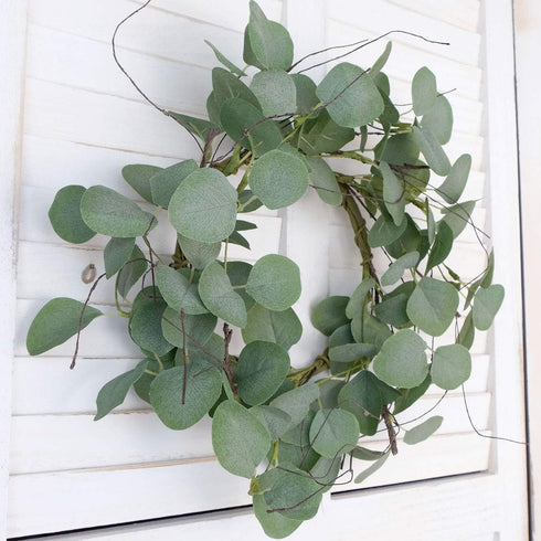 idyllic Eucalyptus Leaves Wreath Metal Polyester Green Wreath 14 Inches for The Front Door Décor, 1 Pack...