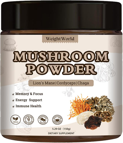 Mushroom Powder, 10 in 1 Mushroom Complex Formula Supplements for Coffee - Lions Mane, Shiitake, Reishi, Cordyceps, Chaga & More for Immunity, Ene...