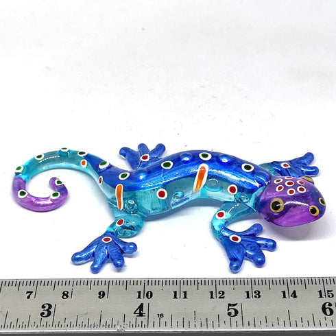 ZOOCRAFT Glass Gecko Figurine Blue Miniature Hand Blown Lampwork Animal Statue Decor...