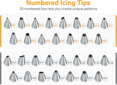 Kootek 42pcs Piping Bags and Tips Set, Cake Decorating Supplies Kits for Baking with 30 Numbered Frosting Icing Tips, 2 Reusable Pastry Bags, Easy...