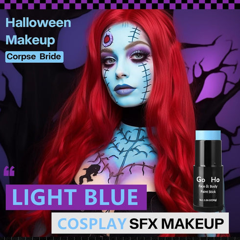 Go Ho Cream-Blendable Light Blue Face Paint Stick (1.06 Oz),Full-coverage Pale Blue Face Body Paint Stick for Halloween Cosplay SFX Corpse Bride S...