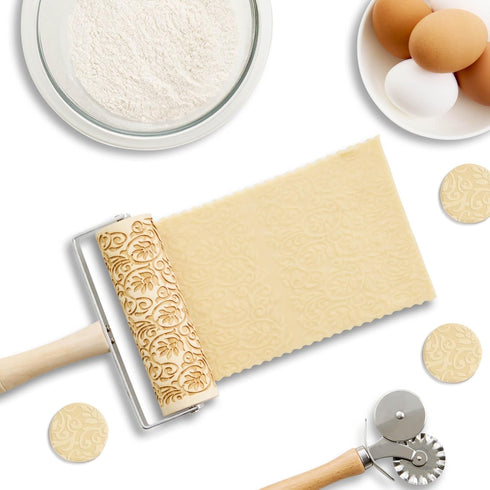 Mrs. Anderson’s Baking Mini Embossing Rolling Pin, Floral Scroll Design, Poplar Wood and Chrome-Plated Iron...