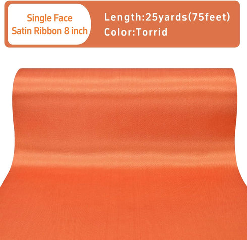 Autumn Orange Satin Ribbon 8 Inch x 25Yards Wide Solid Fabric Large Ribbon for Cutting Ceremony Kit Grand Opening Car Bows Sewing Craft RTY Decora...
