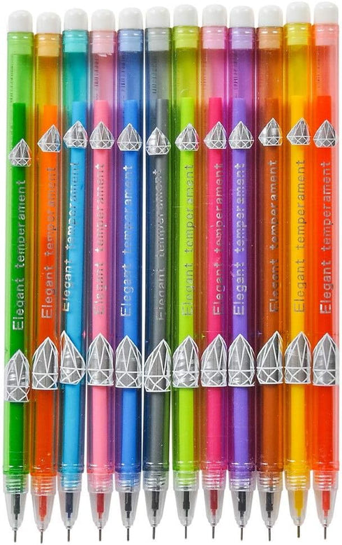 7" DIAMOND Shaped Multicolor Ink GEL PEN (24 PACK) For Writing, Drawing, Notes...