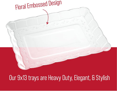 Plasticpro Plastic Serving Trays - Serving Platters Rectangle 9X13 Disposable Party Dish Includes 4 Trays...