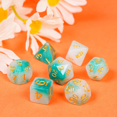 7PCS Polyhedral Dice Set, Jade DND Dice Set for Dungeon and Dragons, D&D Dice Set for Role Playing Games (Green White)...