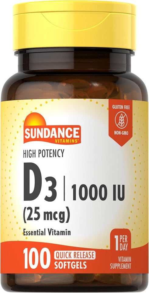 Sundance Vitamin D3 | 1000iu | 100 Softgels | High Potency Formula | Non-GMO and Gluten Free Supplement...