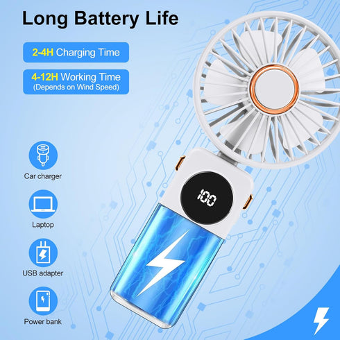 Handheld Fan, Portable Hand Fan USB Rechargeable Fans with 5 Speeds, Mini Foldable Battery Operated Fan, Small Desktop Fans with LED Display for H...