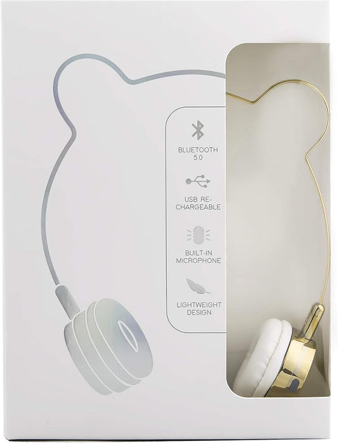 LUX ACCESSORIES Gold Bear Headphones Wire Frame Horns Headset w Microphone...