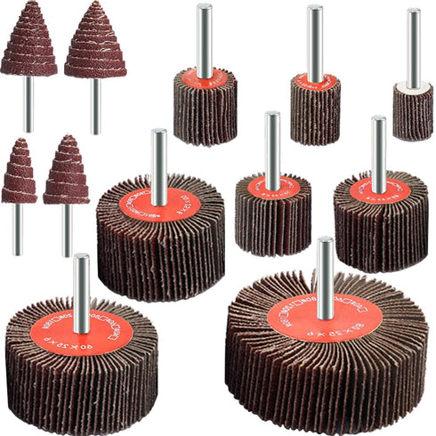 Abrasive Flap Wheel Sander 12Pack 80 Grit 1/4'' Shank Mounted Aluminum Oxide Cone Shape Sanding Wheel for Remove Rust...