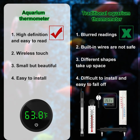 Fish Tank Thermometer, Rechargeable Aquarium Thermometer LED Digital Touch Screen Wireless Stick on Temperature Thermometer with Touch Screen, Lar...