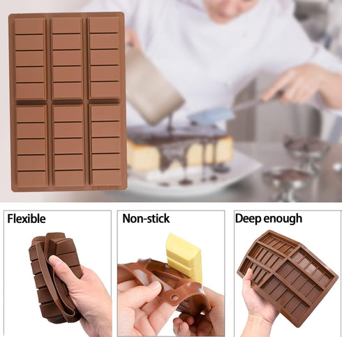 2 Pack Chocolate Bar Molds,Rectangle Silicone Break-Apart Protein and Engery Bar Candy Chocolate Molds Wax Melt Candles Chocolate Bakeware Molds...