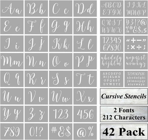 Letter Stencils for Painting on Wood - 42 Pack Large Alphabet Stencil Templates with Numbers and Signs, Reusable Letters and Numbers Stencils in 2...