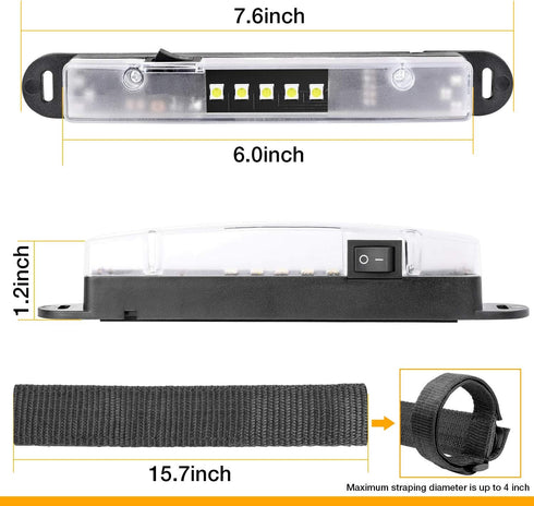 Universal Roll Bar LED Dome Light Utility Interior Courtesy Work UTV Dome Light Wraparound Roll Cage LED Lights Mount for Truck, ATV, UTV, RZR, Of...