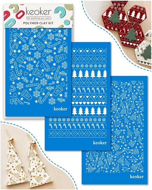 Keoker Christmas Silk Screen for Polymer Clay, Christmas Silk Screen Stencils for Polymer Clay, Printing on Clay & Other Jewelry Clay Earrings Dec...