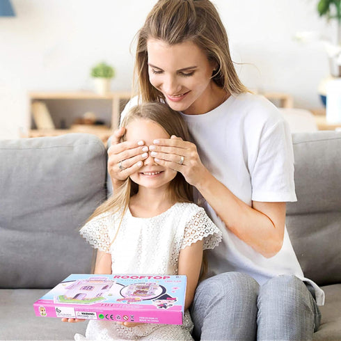 Rooftop Romance 3D Puzzle Dollhouse for Girls - Easy to Assemble 3-D Miniature Doll House Building Kit with LED Light for Kids - Educational Paper...