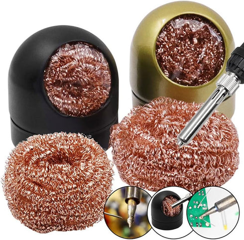 Welding Soldering Iron Tip Cleaner Kit, with 2 PCS Solder Tip Cleaning Wire and 2 PCS Holder, Soldering Brass Sponge Tip Cleaner for Cleaning Sold...