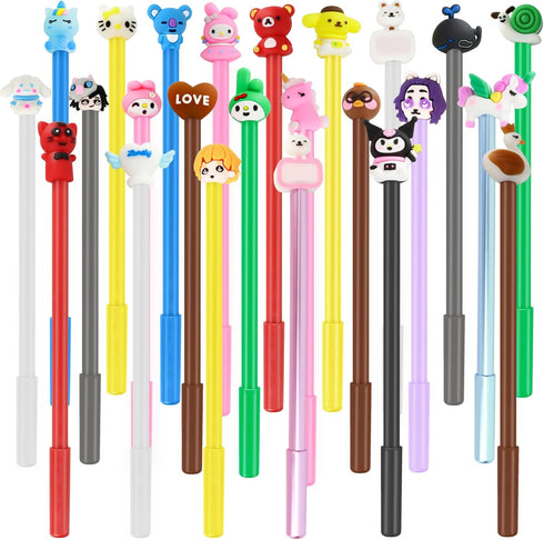 24 Pieces Cute Pens Kawaii Styles Cartoon Gel Ink Pens Cute Gel Black Ink Writing Pens for Office Presentations Fun Kawaii Pens for Kids Classroom...