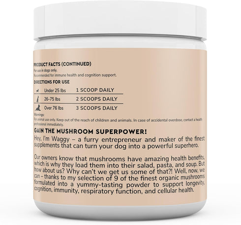 Immune Support Mushroom Powder for Dogs – Organic Mushroom Complex for Immunity, Cognition, Cellular Health, Longevity - With Turkey Tail Mushroom...