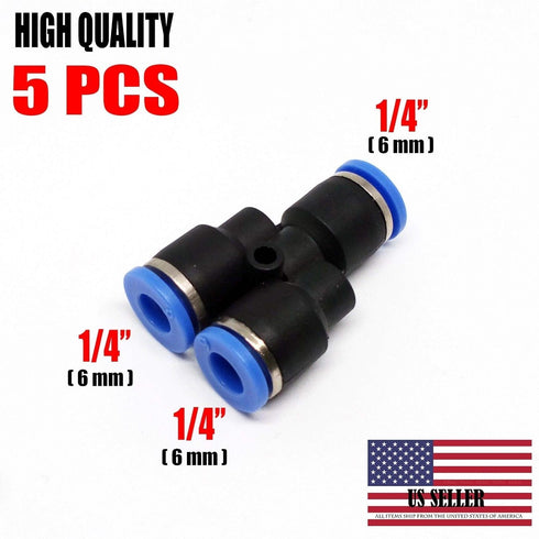 5 pc Y Union 6 mm 1/4" Splitter Pneumatic Connector Push in Fitting Air Hose...