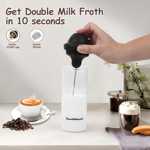 SHANGSKY Milk Frother Handheld with Stand, Milk Frother Battery Operated Coffee Frother for Cappuccino Latte Hot Chocolate, Portable Drink Mixer E...