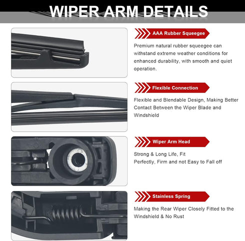 Rear Windshield Wiper Arm Blade for Do-dge Journey 2009-2018, Scion XA 2004-2006# 68040371AA, Back Window Wiper Set...