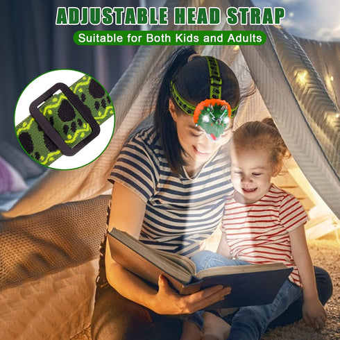 Dinosaur Headlamp with Whistle for Kids Camping Gear - Triceratops Toys Headlight Flashlight for 3 4 5 6 7 8 9 10 Years Old Boys Girls, Perfect fo...