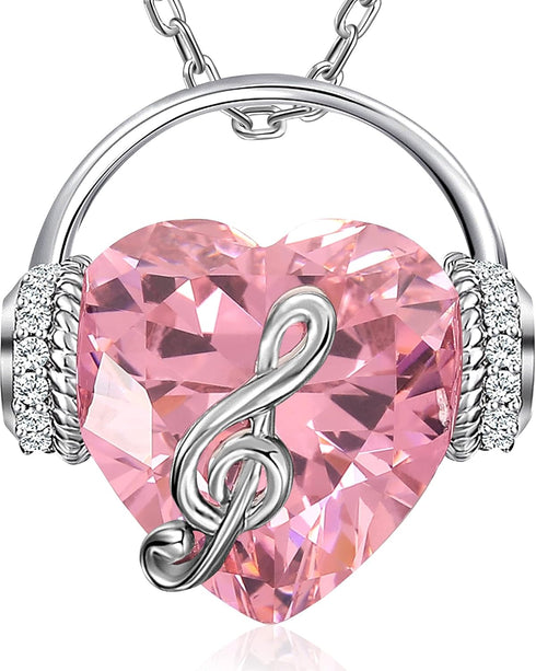 Necklaces for Women Music Note Necklace Heart Pendant Necklaces Birthstone Crystal Jewelry Christmas Mother Day Valentine Anniversary Birthday Gif...