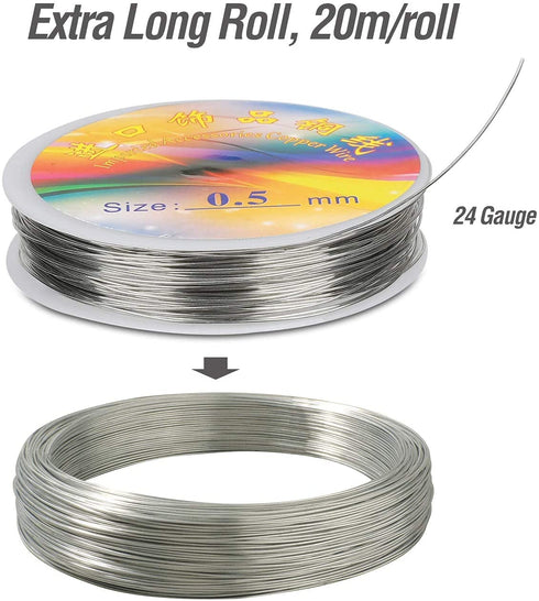 Jewelry Beading Wire, 3 Rolls 24 Gauge Jewelry Wire Tarnish Resistant Craft Copper Wires for Jewelry Making Supplies and DIY Craft...