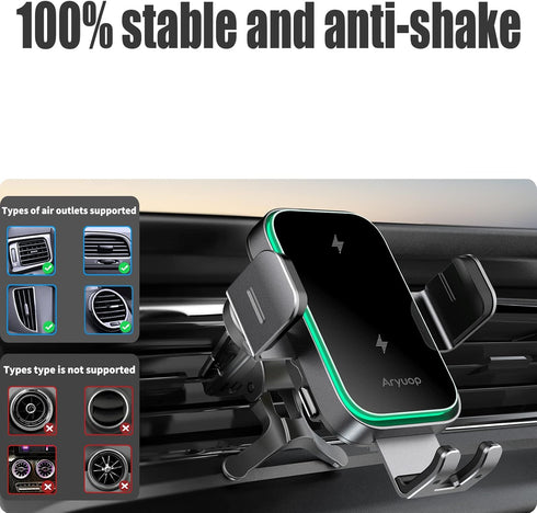 15W Fast Wireless Car Charger Mount Dual Coil - Auto Alignment Clamping Wireless Car Phone Charger, Dashboard Windshield Wireless Charging Car Hol...