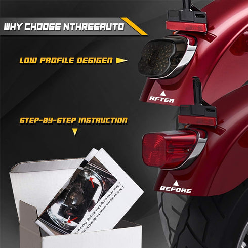 NTHREEAUTO Smoked LED Tail Light Brake Turn Signal Light Low Profile Taillights Compatible with Harley Road King, Sportster 883 1200, FXDL, FLST, ...