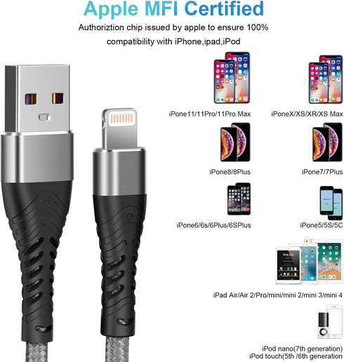 4Pack?Apple MFi Certified ? iPhone Charger Cord, Lightning Cable 6 ft?iPhone Charger 6 ft, iPhone Charger Cable for iPhone 13/12/11/11Pro/11Max/ X...
